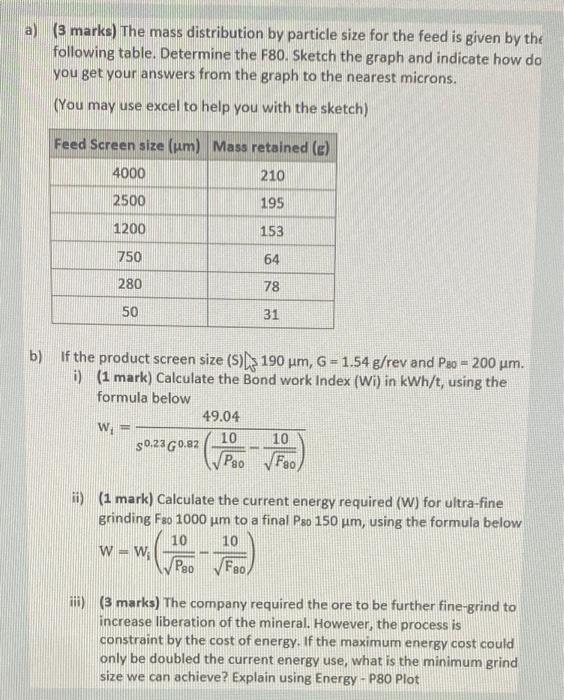 Solved a) ( 3 marks) The mass distribution by particle size | Chegg.com