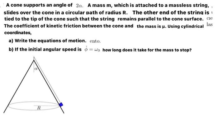 Solved A cone supports an angle of 2α. A mass m, which is | Chegg.com