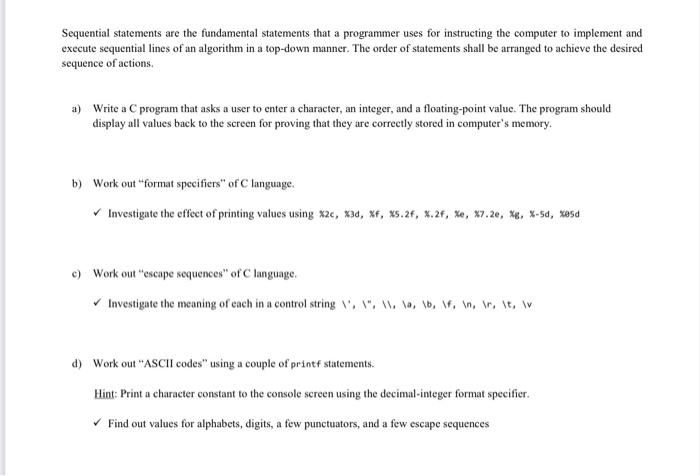Solved Sequential statements are the fundamental statements | Chegg.com