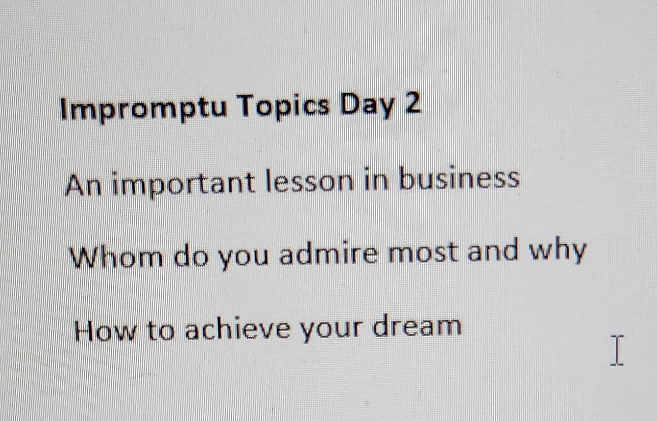 Solved Impromptu Topics Day 2An important lesson in | Chegg.com