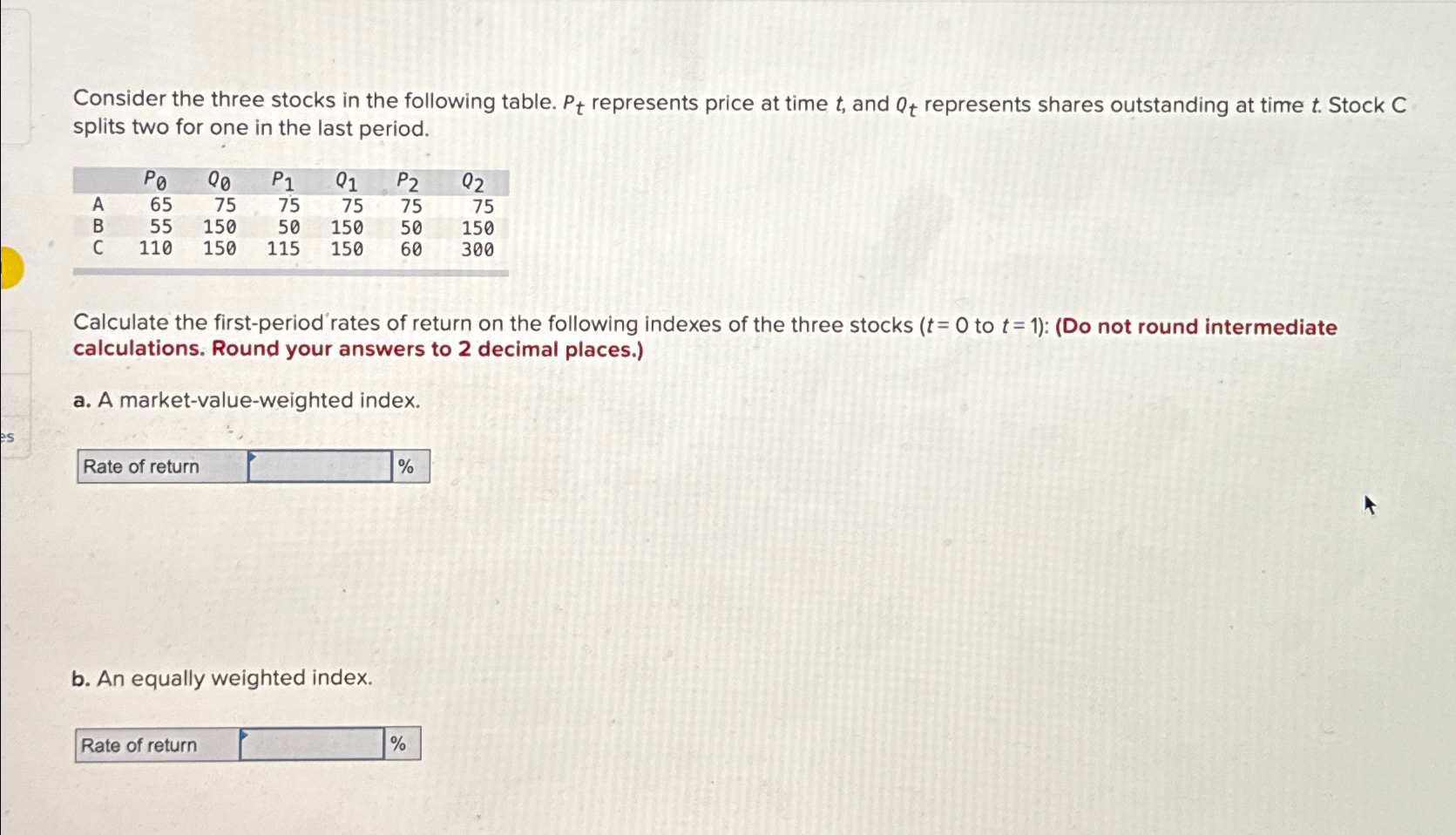 Solved Consider the three stocks in the following table. Pt | Chegg.com