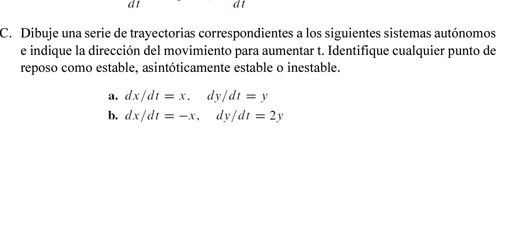 Dibuje una serie de trayectorias correspondientes a los siguientes sistemas autónomos e indique la dirección del movimiento p