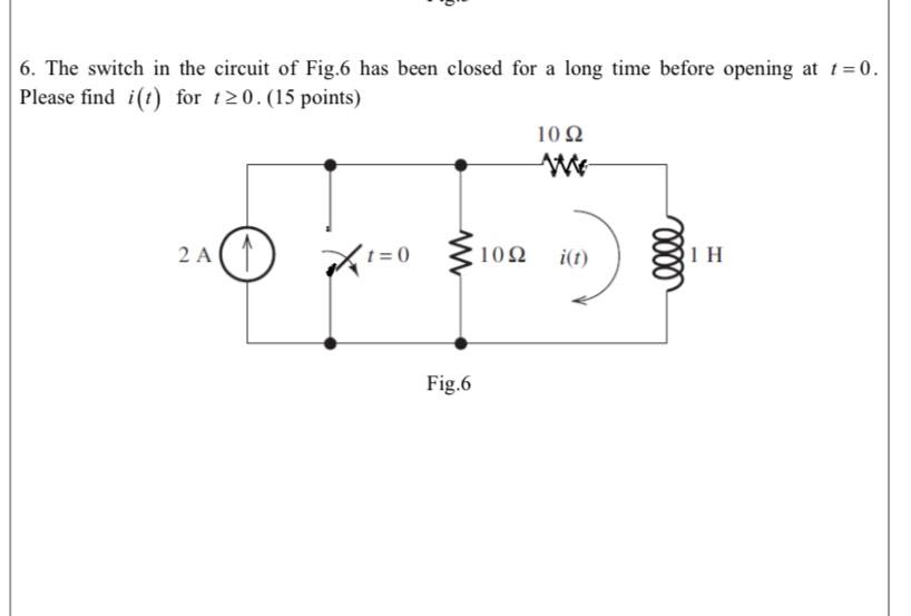 Solved The switch in the circuit of Fig.6 ﻿has been closed | Chegg.com