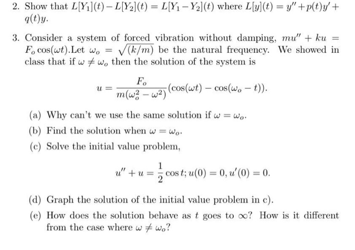 Solved 2 Show That L Y T L Y2 T L Yi Y2 T Wher Chegg Com