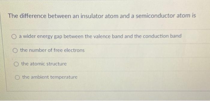 Solved The difference between an insulator atom and a | Chegg.com