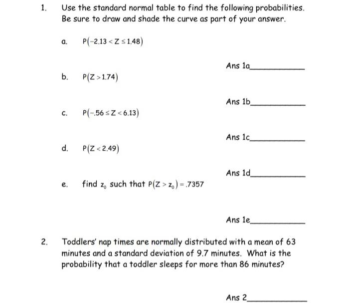 Solved 1. Use the standard normal table to find the | Chegg.com