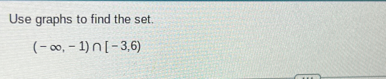 Solved Use graphs to find the set.(-∞,-1)∩[-3,6) | Chegg.com