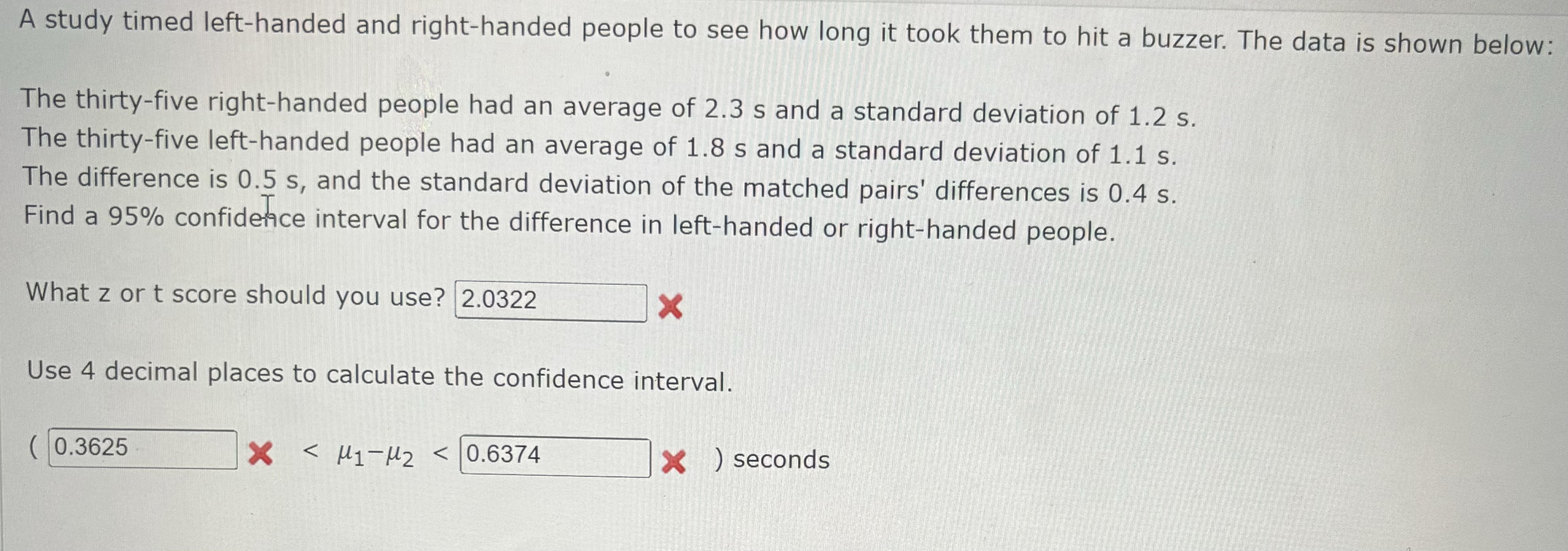 Solved A study timed left-handed and right-handed people to | Chegg.com