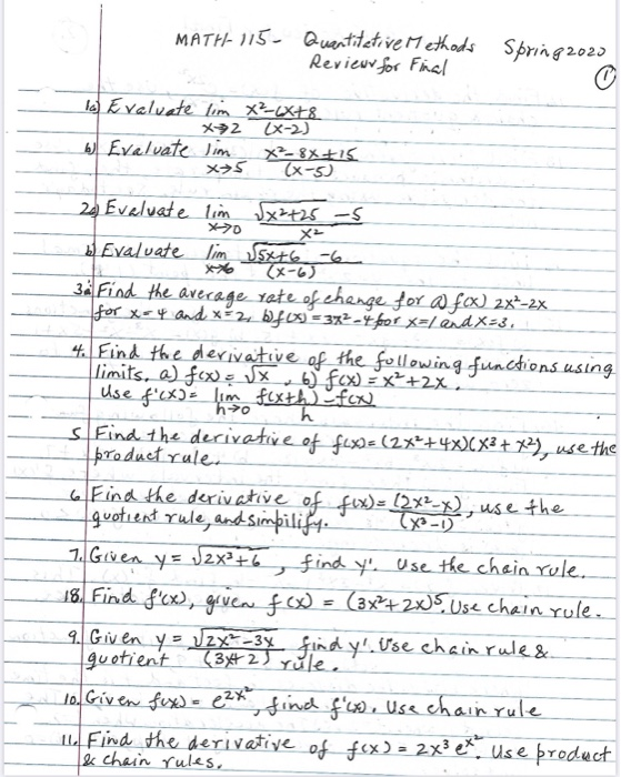 Solved Math 115 Quantitative Methods Spring Reviews Chegg Com