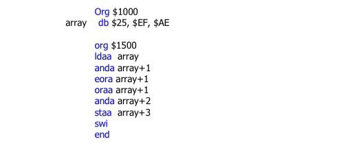 Solved array Idaa array eora array+1 +1 staa array+3 swi | Chegg.com