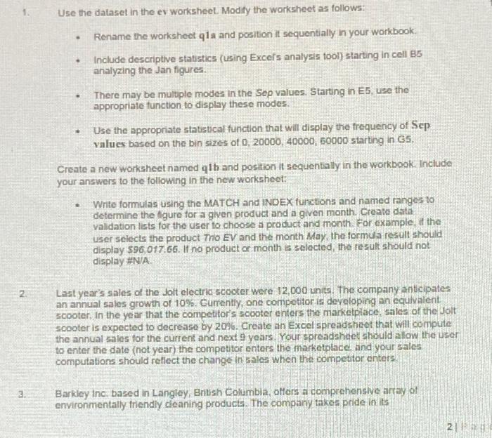 Solved Use the dataset in the ev worksheet. Modify the | Chegg.com