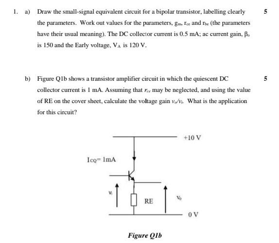 Solved 5 1. a) Draw the small-signal equivalent circuit for | Chegg.com