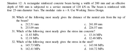 Solved A Reinforced Concrete Beam Has A Width Of 310mm And An