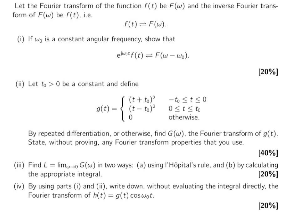 Solved Let The Fourier Transform Of The Function F T Be Chegg Com