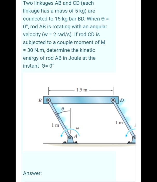 Solved Two Linkages Ab And Cd Each Linkage Has A Mass Of 5 Chegg Com