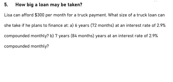 Solved 5. How Big A Loan May Be Taken? Lisa Can Afford $300 | Chegg.com