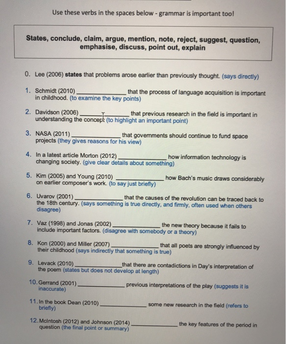 Use these verbs in the spaces below - grammar is | Chegg.com