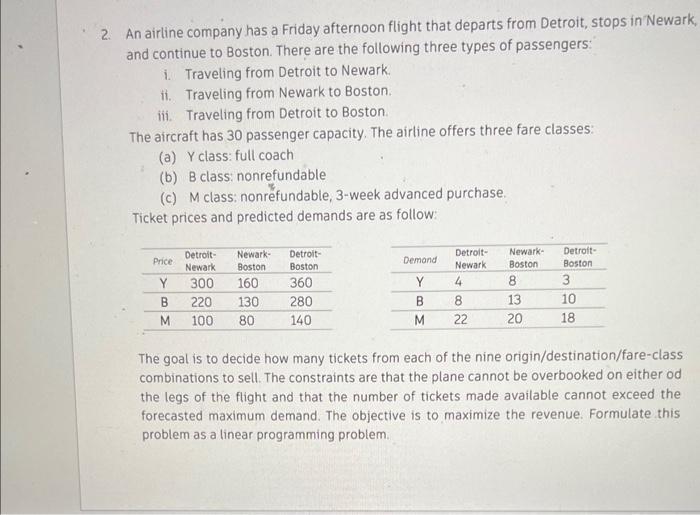 Solved 2. An airline company has a Friday afternoon flight Chegg