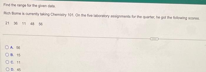 Solved Find the range for the given data. Rich Borne is | Chegg.com