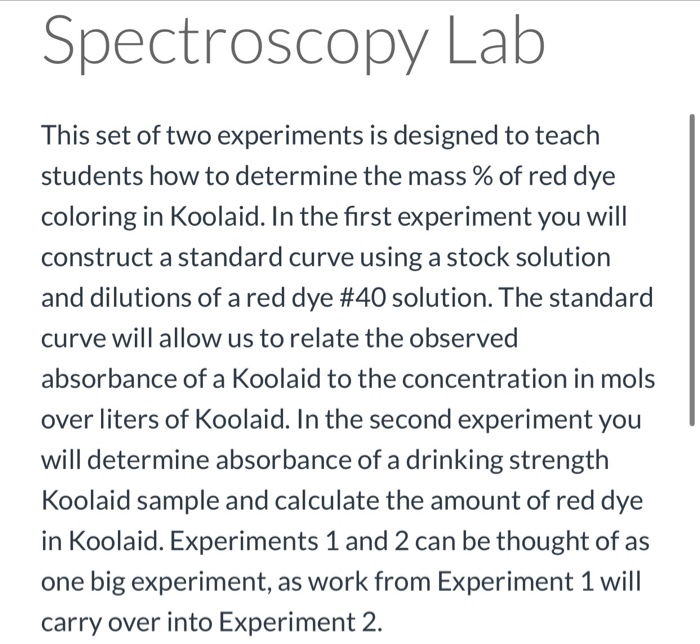 Solved Spectroscopy Lab This Set Of Two Experiments Is | Chegg.com