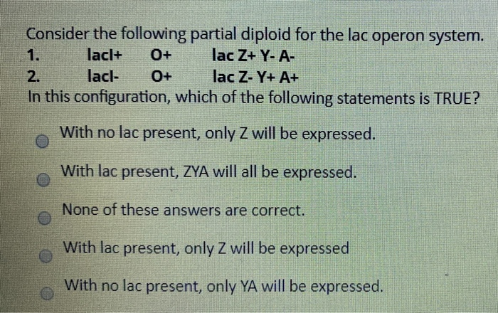 Solved Consider the following partial diploid for the lac | Chegg.com