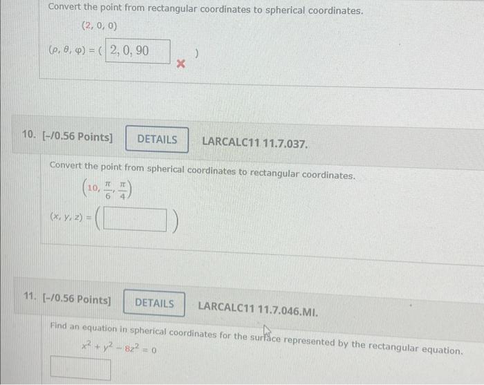 Solved Convert the point from rectangular coordinates to | Chegg.com