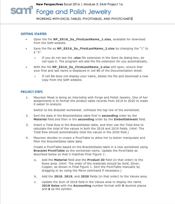 New Perspectives Excel 2016 Module 5 SAM Project Chegg
