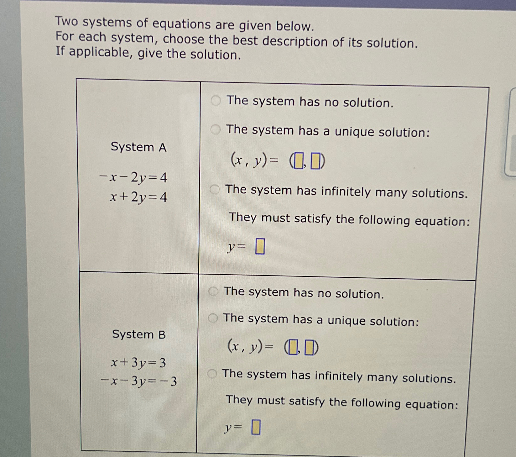 Solved Two systems of equations are given below.For each | Chegg.com