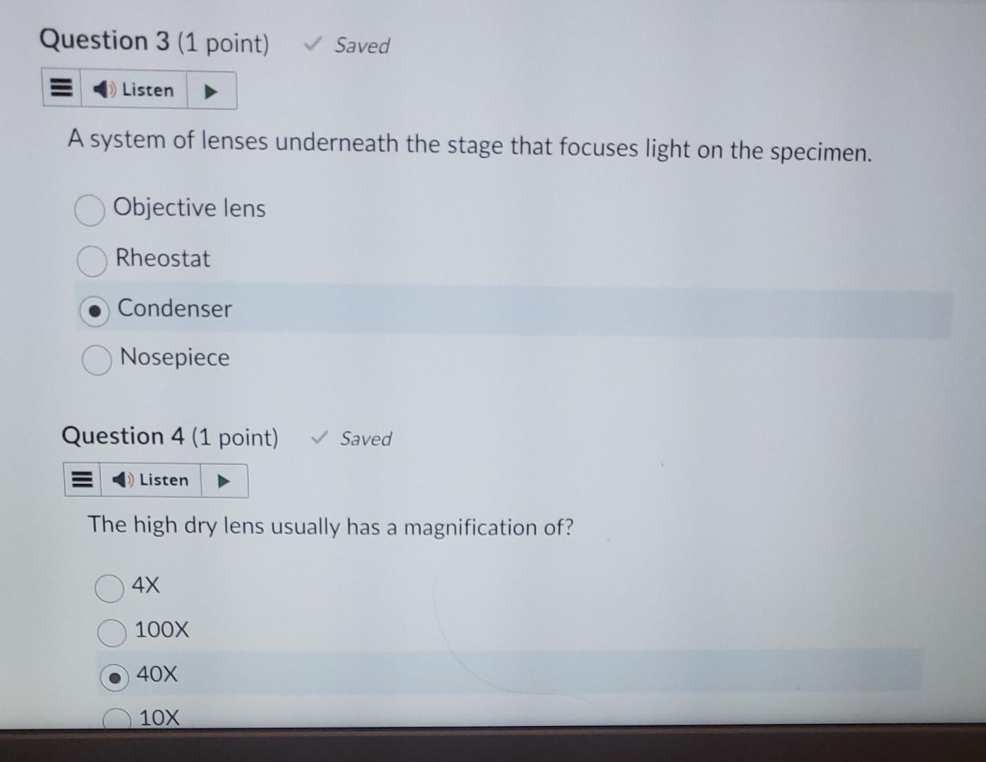 Solved A system of lenses underneath the stage that focuses