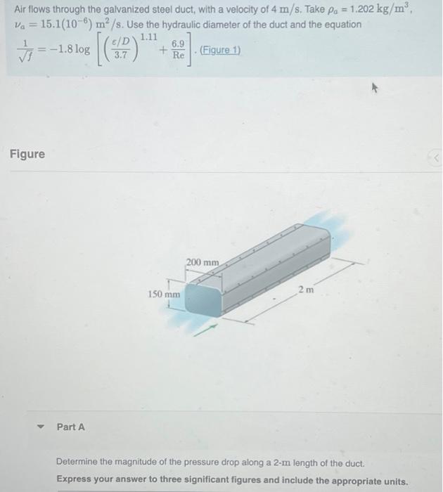 Solved Air flows through the galvanized steel duct, with a | Chegg.com