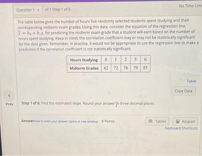 Solved of 1 step 1 of 6 No Time Lim. The table below gives | Chegg.com