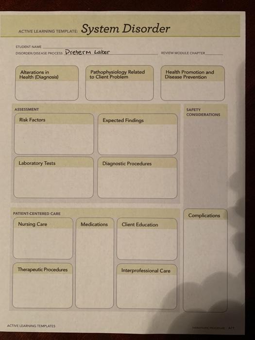 Solved ACTIVE LEARNING TEMPLATE System Disorder STUDENT