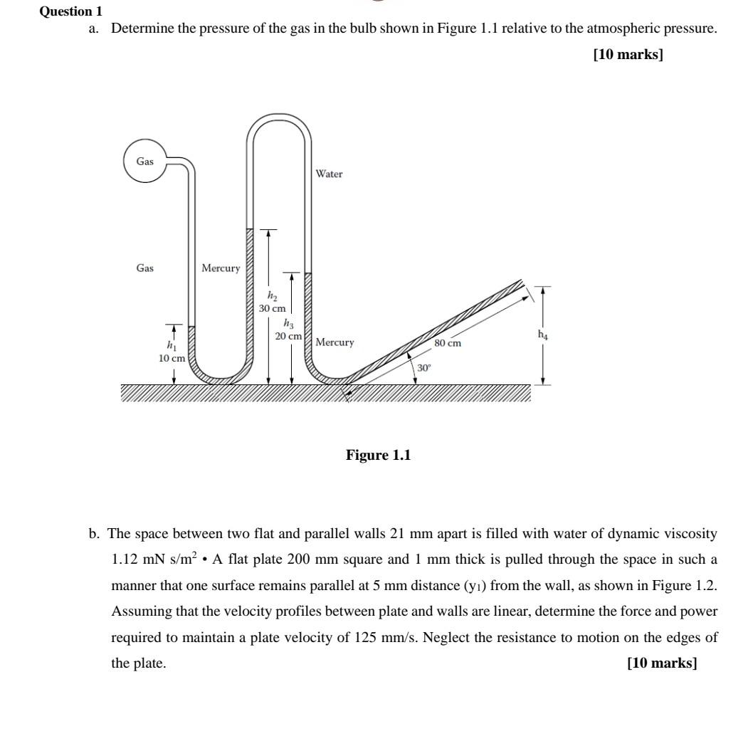 Solved Question 1 A. Determine The Pressure Of The Gas In | Chegg.com