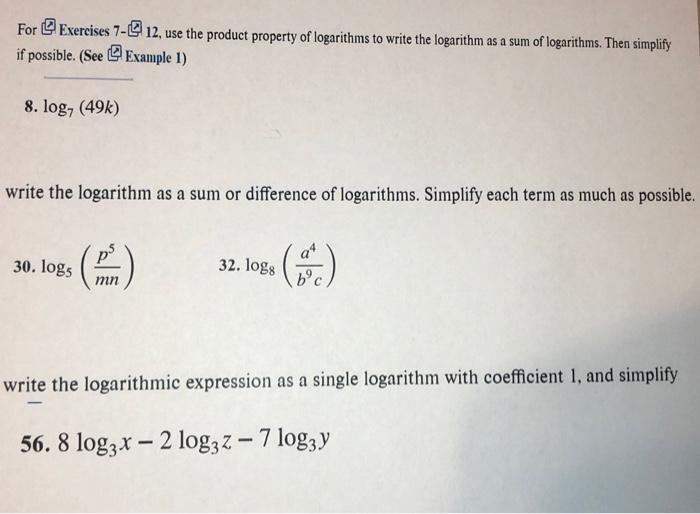 Solved 8) Use the Product property of logarithms to write | Chegg.com