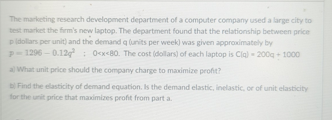 Solved The marketing research development department of a | Chegg.com