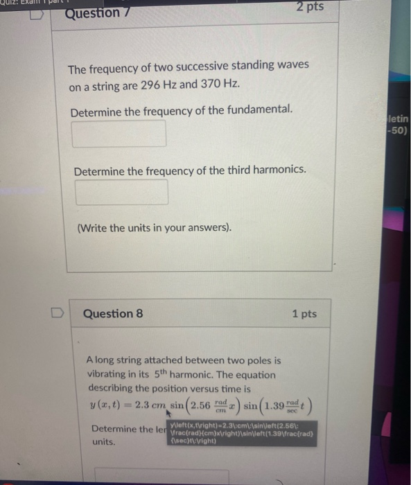Solved 2 pts Question 7 The frequency of two successive | Chegg.com