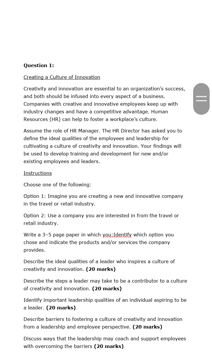 Solved Creating a Culture of Innovation Creativity and | Chegg.com