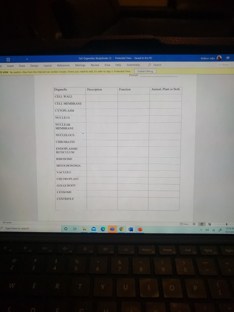 Solved Cell Organelles Study Guide (1) Protected View