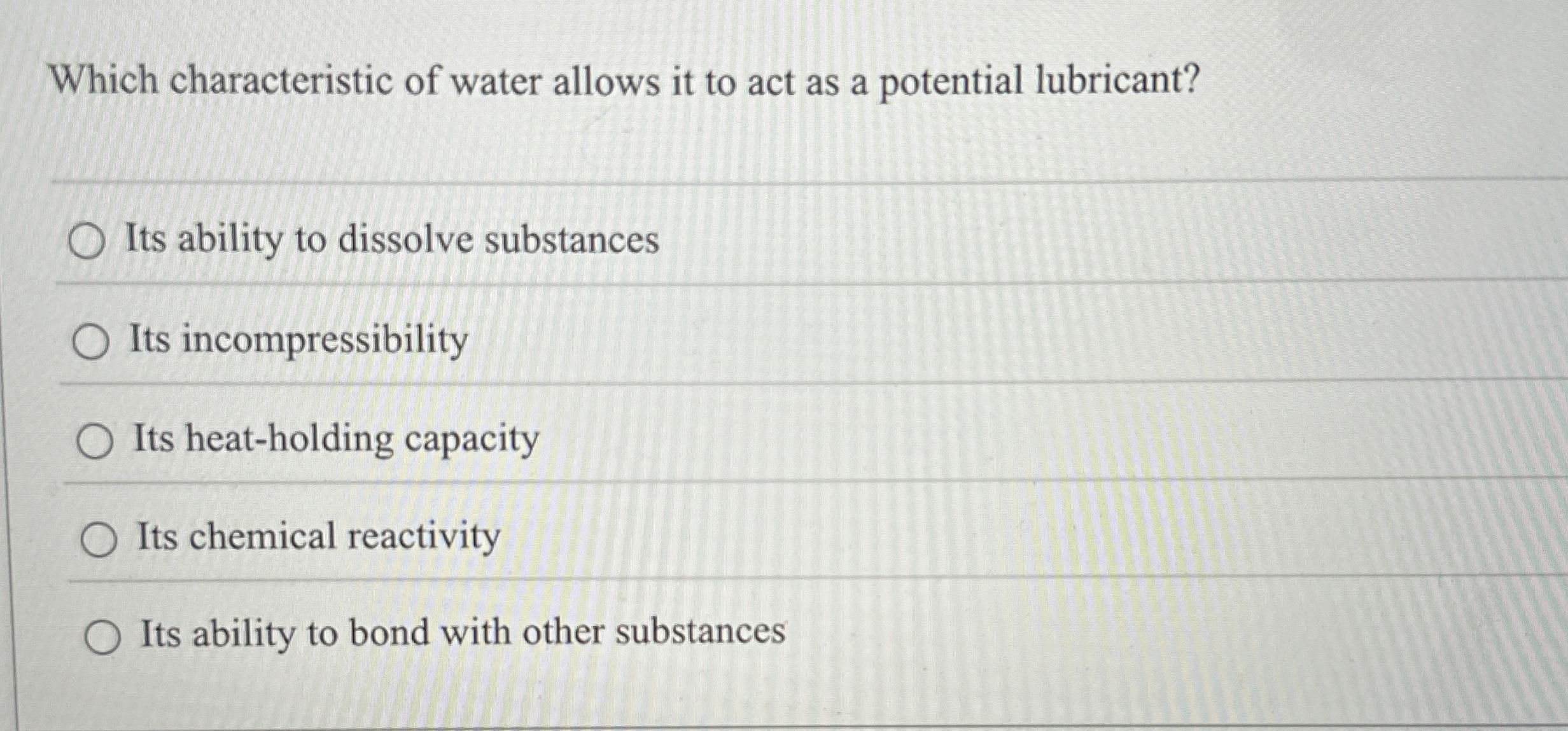 Solved Which characteristic of water allows it to act as a | Chegg.com