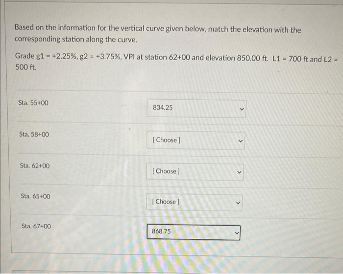 Solved Based on the information for the vertical curve given | Chegg.com