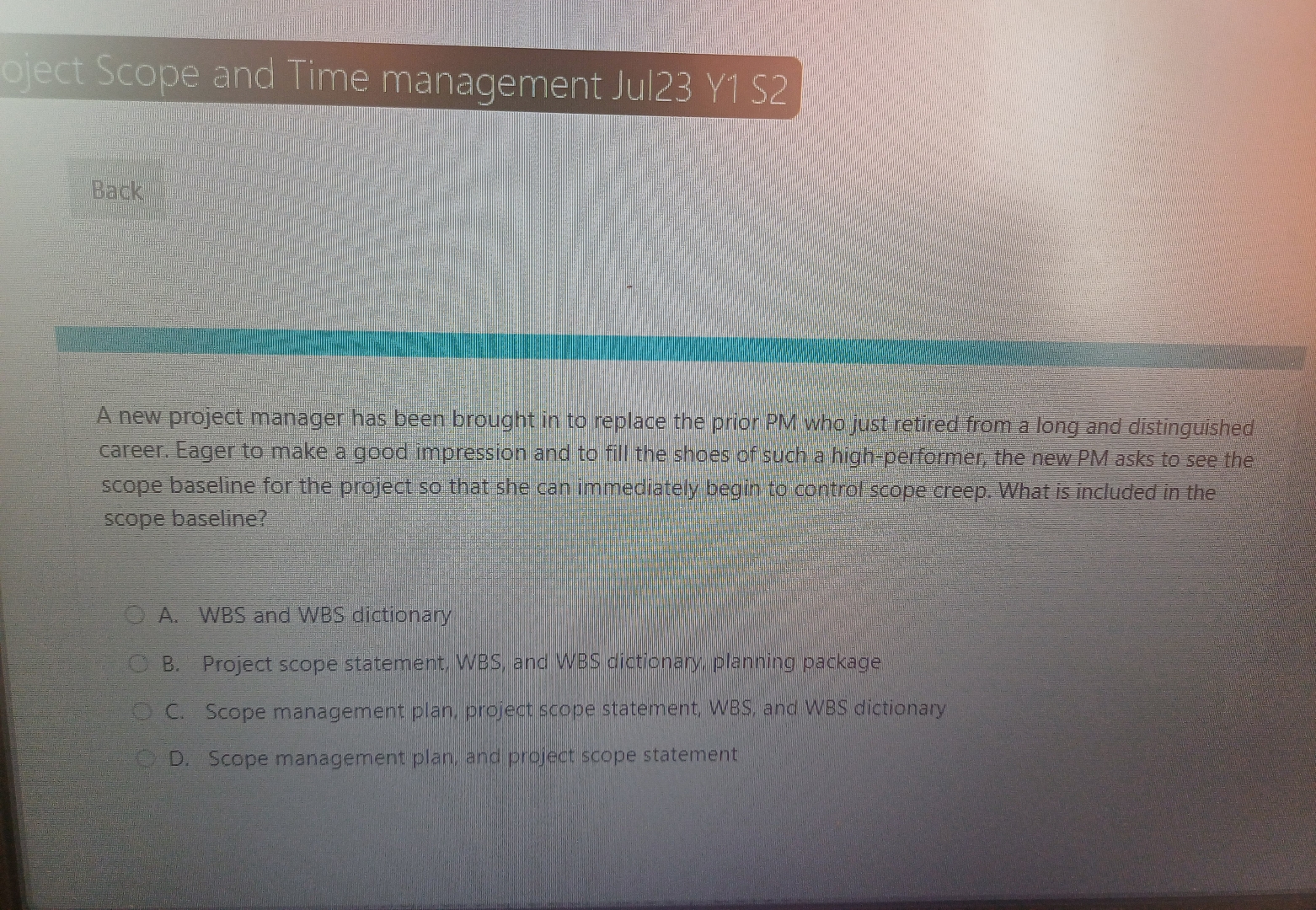 Solved oject Scope and Time management Jul23 ﻿Y1 ﻿S2BackA | Chegg.com