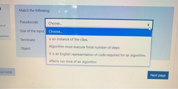 Solved Match the following ut of uestion Pseudocode Choose. | Chegg.com