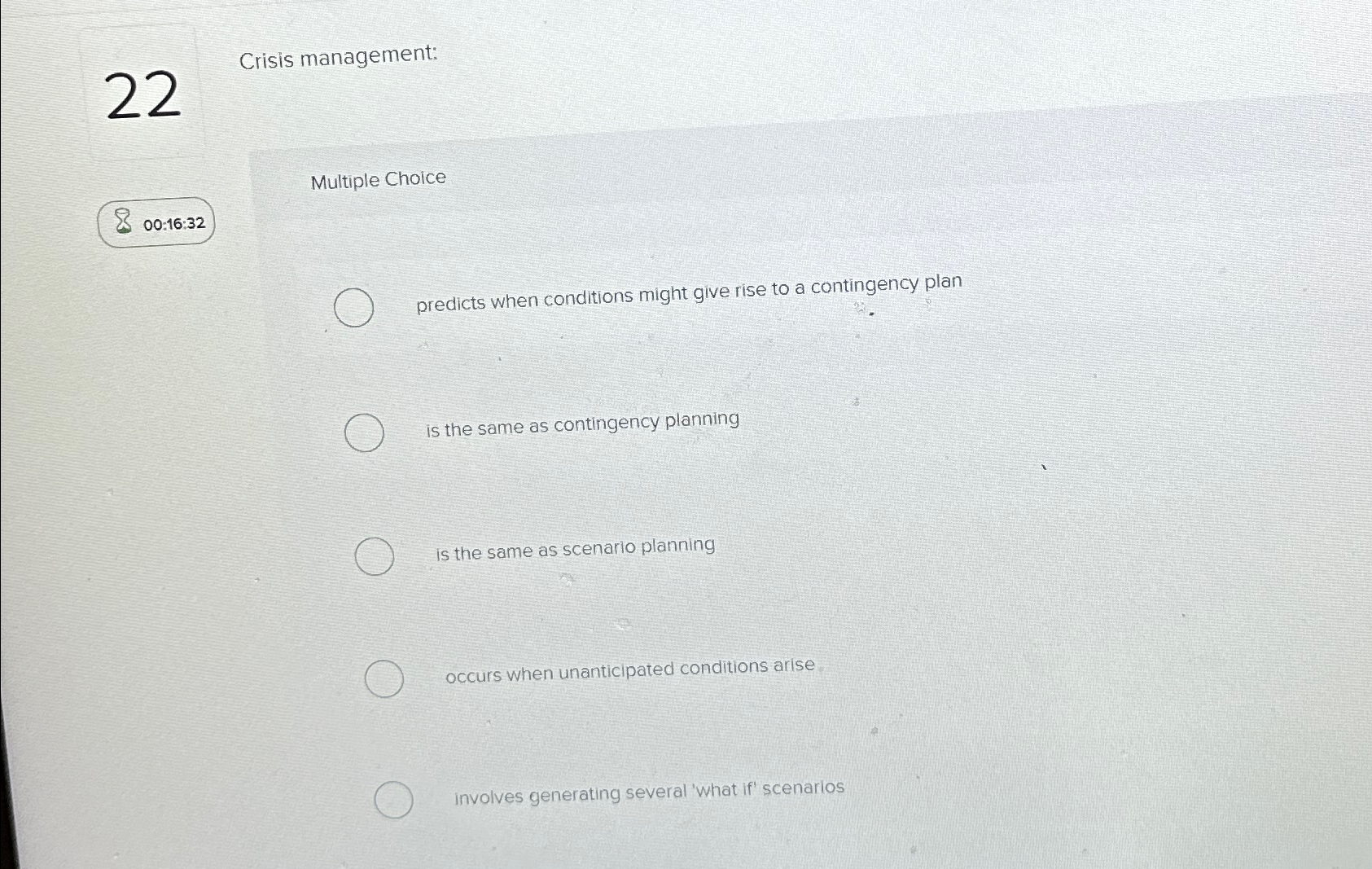 Solved Crisis Management:Multiple Choice00:16:32predicts | Chegg.com ...