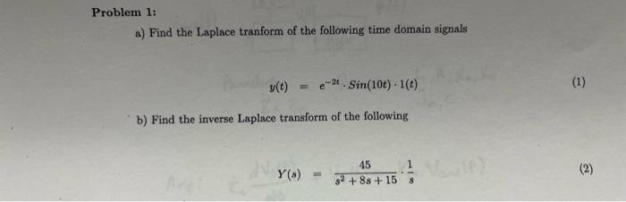 Solved Problem 1: a) Find the Laplace tranform of the | Chegg.com