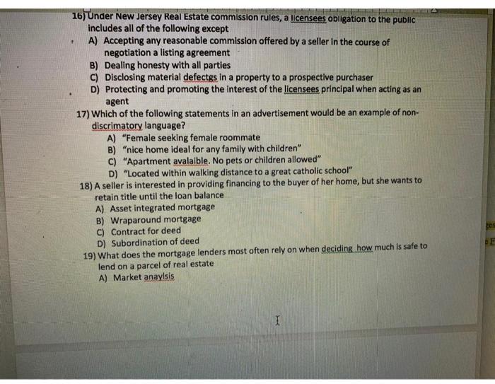 Solved 16) Under New Jersey Real Estate commission rules, a