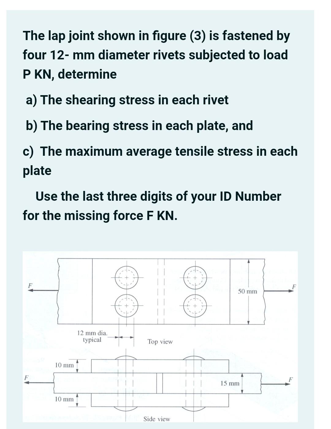 Solved The lap joint shown in figure (3) is fastened by four | Chegg.com