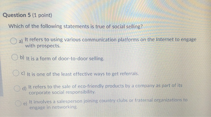 Solved Question 5 (1 point) Which of the following | Chegg.com