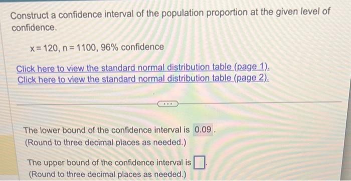 Solved Construct a confidence interval of the population | Chegg.com