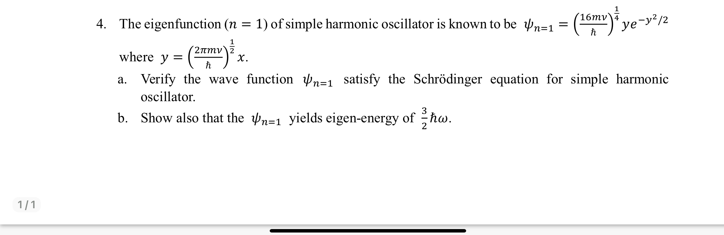 Solved The eigenfunction )=(1 ﻿of simple harmonic oscillator