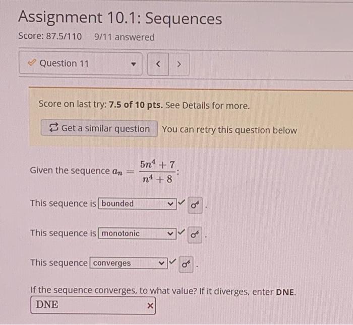Solved Assignment 10.1 Sequences Score 87.5/110 9/11